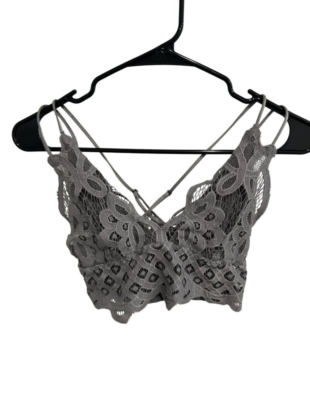 Medium Gray Lace Bralette Top Adjustable Straps Smocked Back Boho SoftGirl